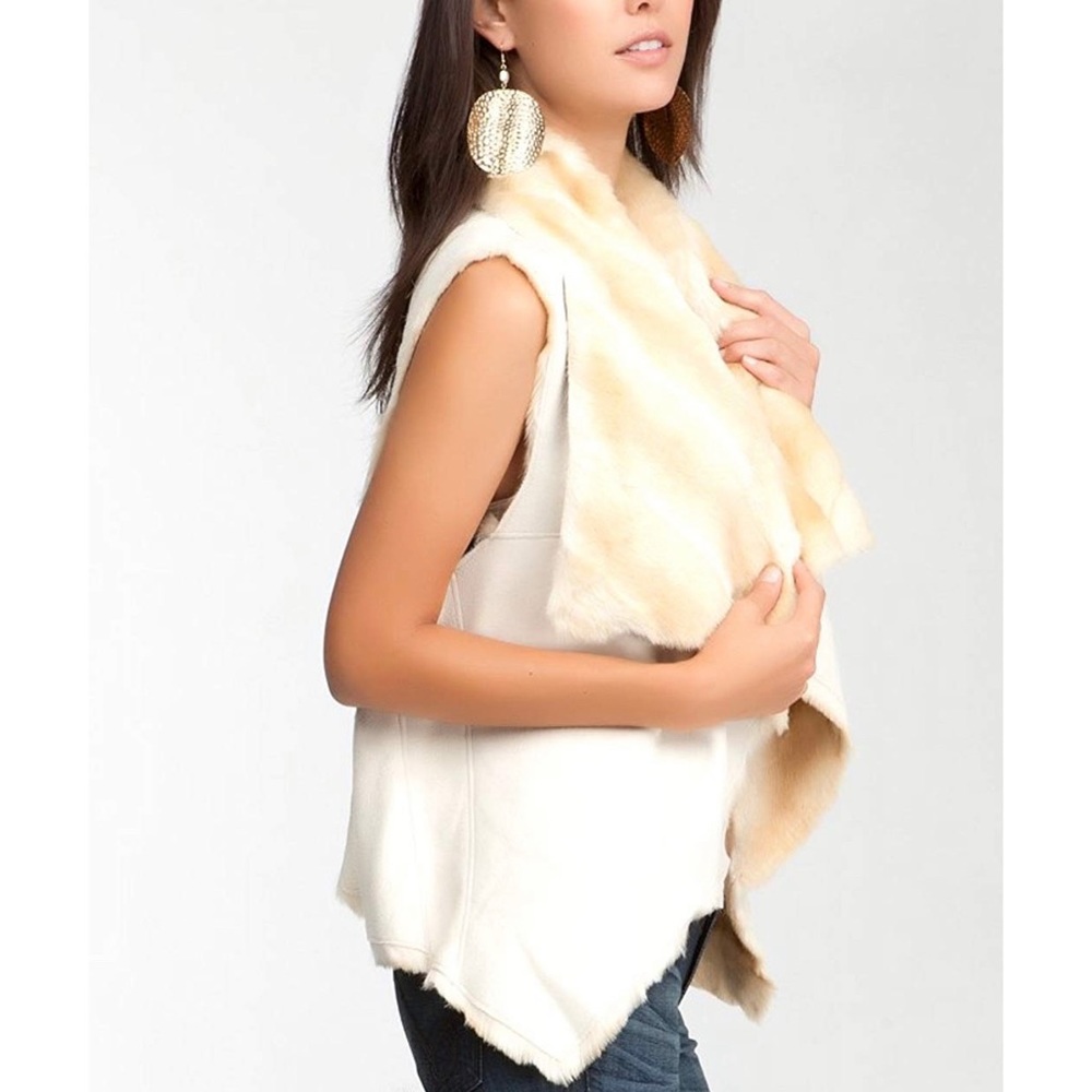 Bebe Reversible Faux Fur Vest in Beige - Picture 4 of 7